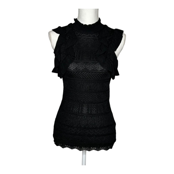 Ronny Kobo Black Open Knit Ruffle Sleeveless Top Small - Picture 1 of 10